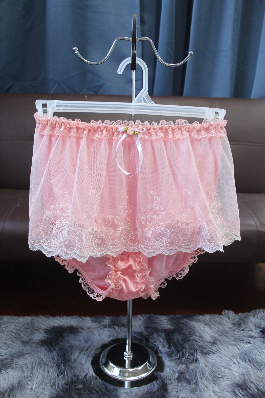 #A119 2XL/ElasticW.24-42″ Vintage Orange Nylon Full Brief Panties MiniLace Skirt