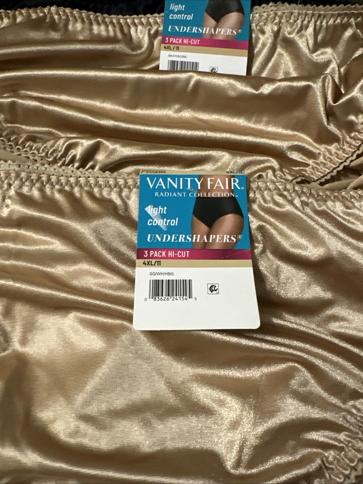 Vanity Fair Radiant Collection Undershapers Underwear-6 pair Black + 4XL/11 NWT