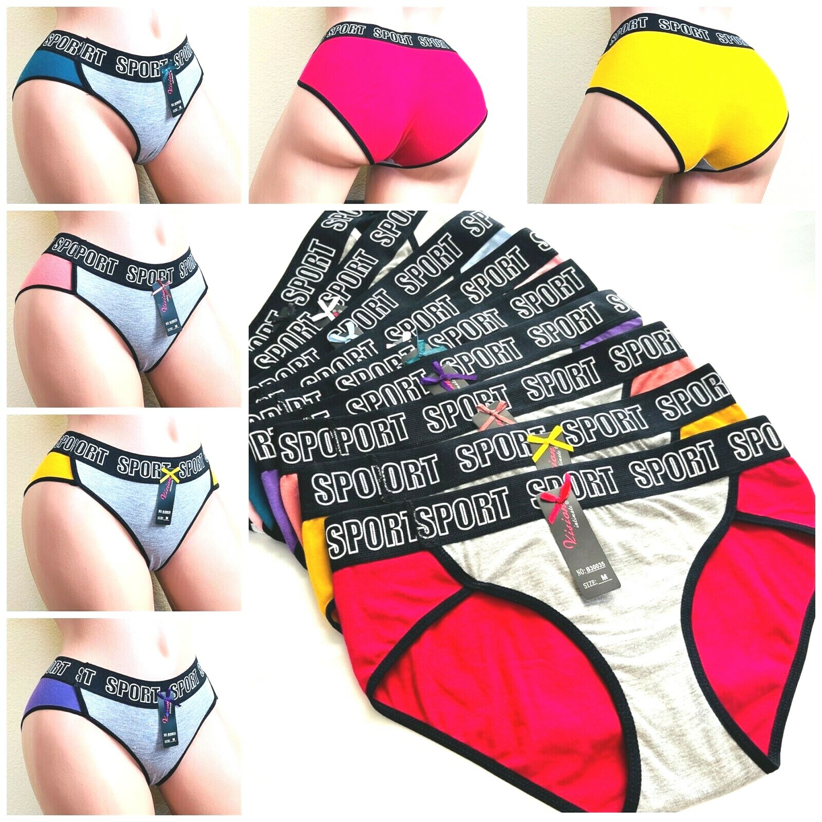 6-12 Women’s BIKINI Sports LOVE Panties Undies 95% COTTON ACTIVE WEAR 30035 S-XL