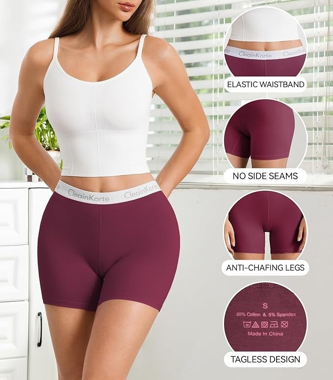 4 Pack Women High Waisted Boyshorts Panties, Cotton Anti Chafing Boxers-L