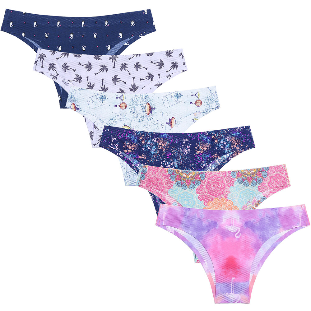 Thongs for Women Seamless Breathable Underwear No Show Floral Print Panties XS-L