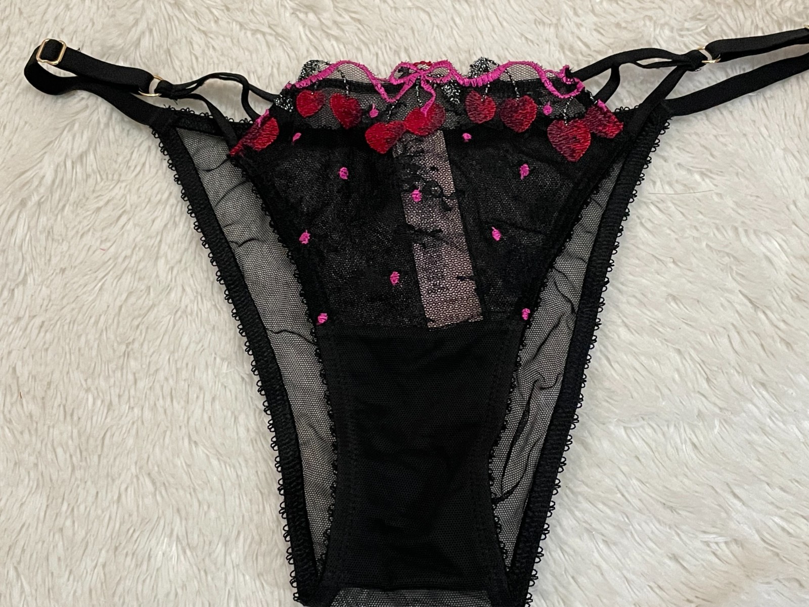 XL Victoria’s Secret CHERRY POP Embroidery STRAPPY Brazilian Panty Adjustable