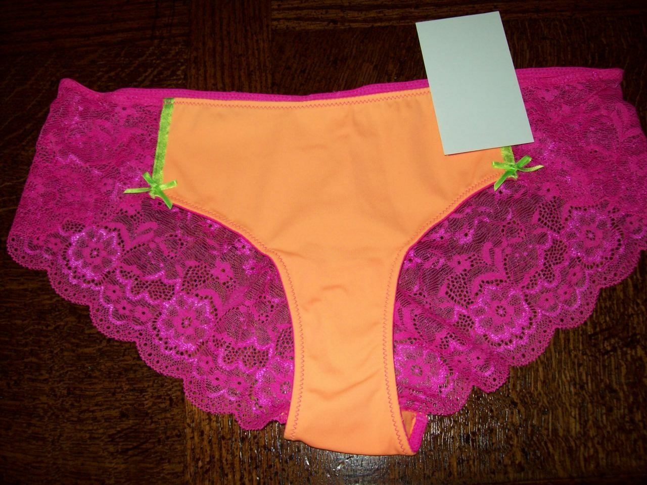 NWT JENNI NYLON SPNDX HIPSTER PANTIES FABRIC PANEL FRONT ALL LACE BACK ORANGE S
