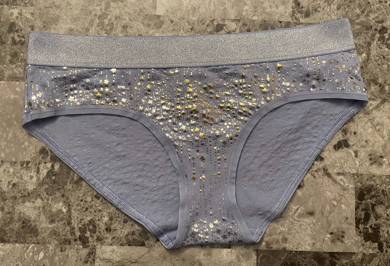 NWT VICTORIA’S SECRET S BLUE GOLD SILVER STAR THICK BAND RARE HIPHUGGER PANTIES