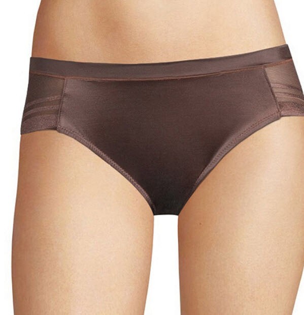 AMBRIELLE CHICKORY BROWN SATIN FRONT SHEER MESH BACK HICUT BRIEF PANTIES XL 8