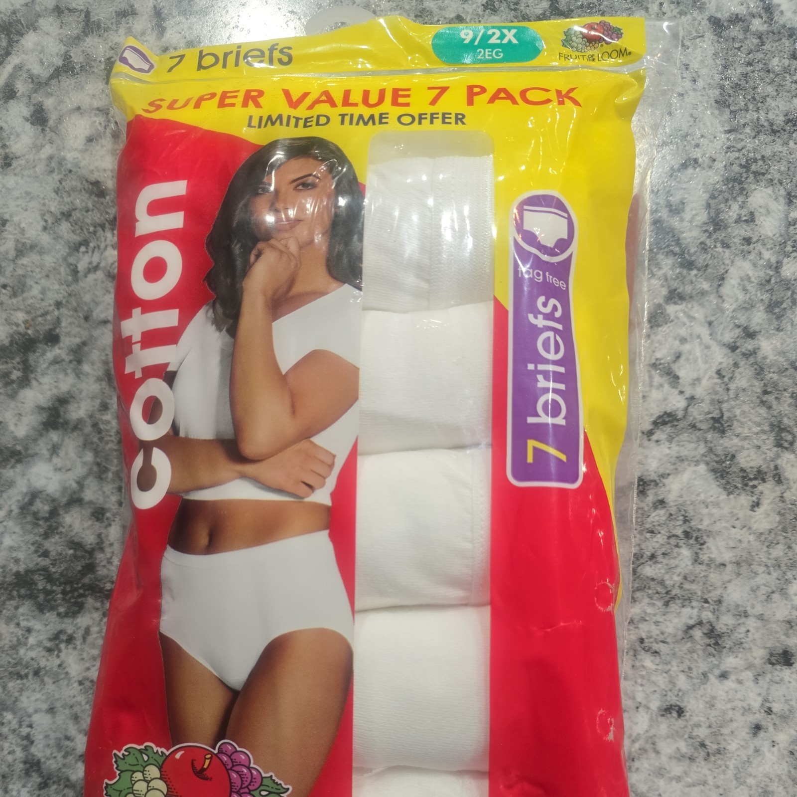 New Fruit of the Loom Womens Size 9 White 100% Cotton 7 Pairs Briefs Label Free