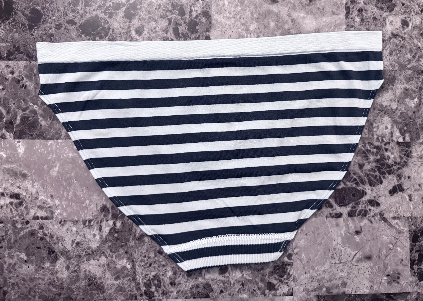 NWT VICTORIA’S SECRET BLUE STRIPE LOGO BAND STRETCH SEAMLESS BIKINI PANTIES
