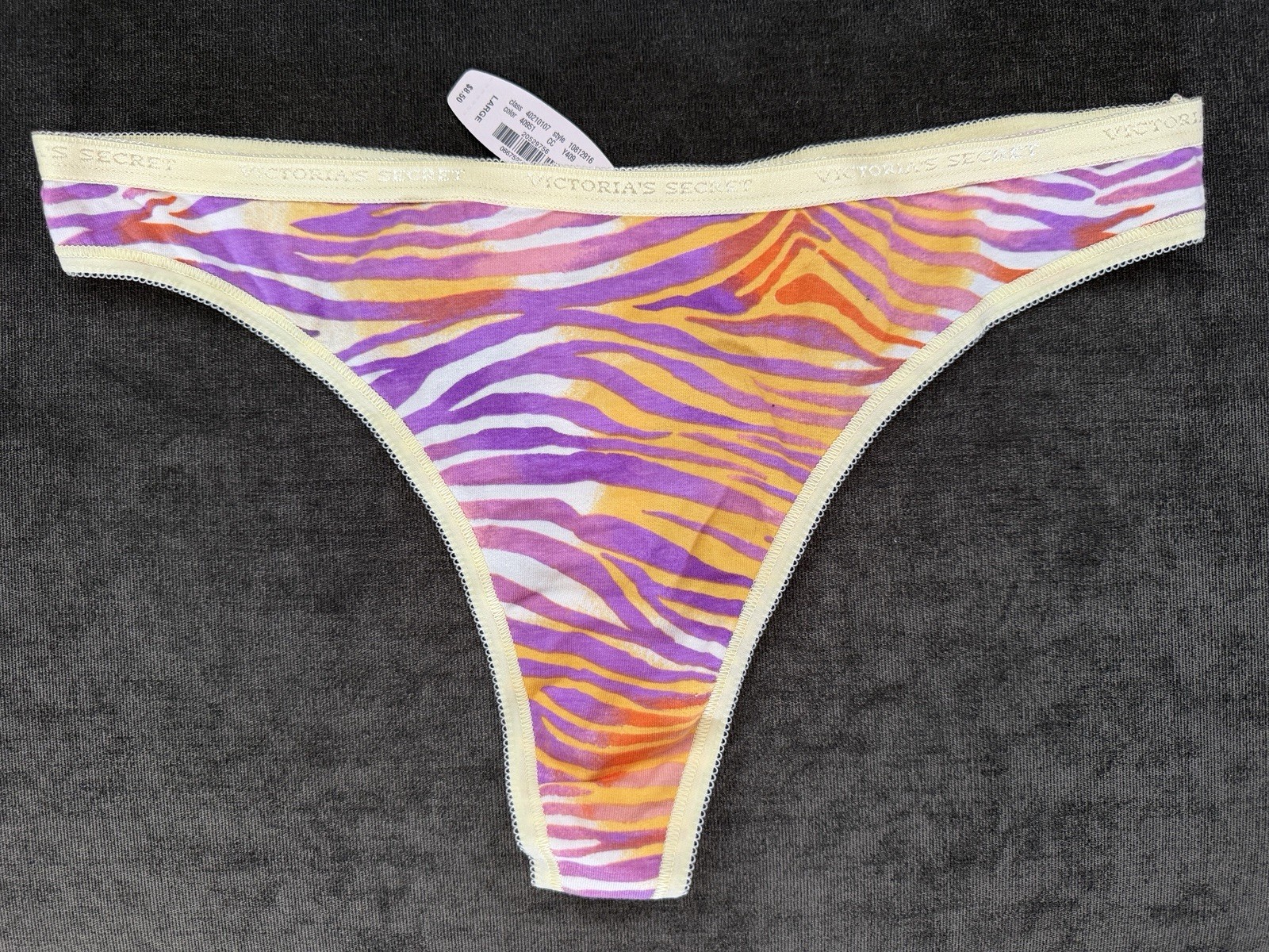 RARE Victoria’s Secret Zebra Animal Print Thong Panties LARGE Yellow Purple NWT
