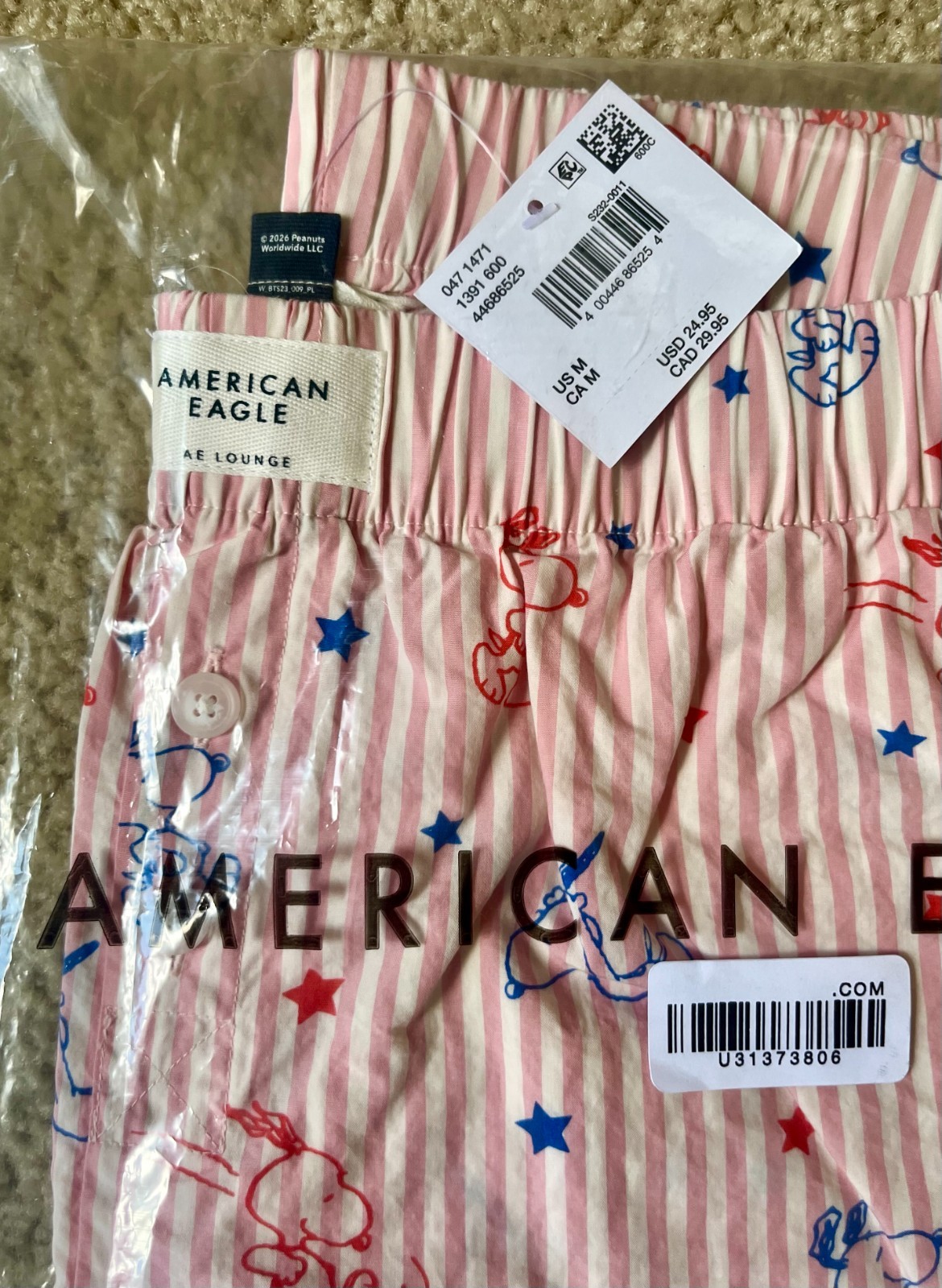 NEW IN BAG American Eagle Snoopy Peanuts 4th of July Patriotic Boxer Shorts M