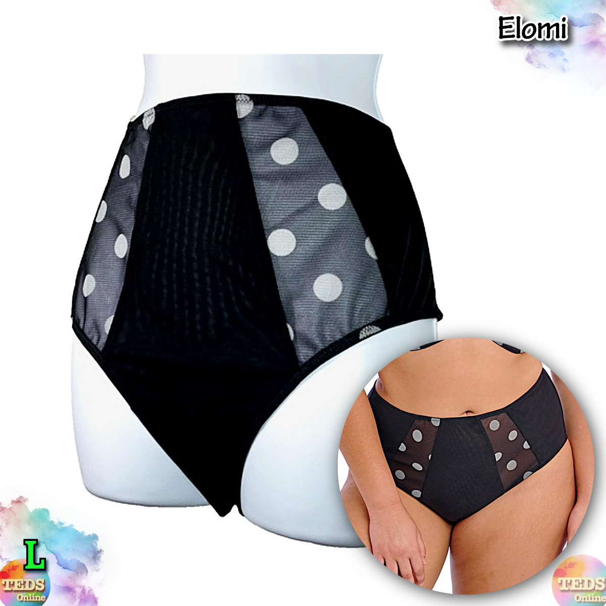 NWT Elomi Womens Size L Matilda Full Brief 8908 – Black Dot