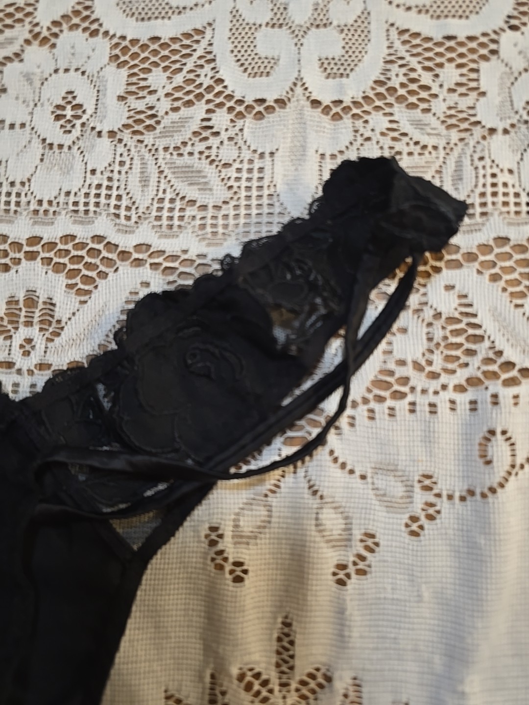 FLEUR DU MAL ROSE LOGO Embroidered Thong Medium Size 3 Black New