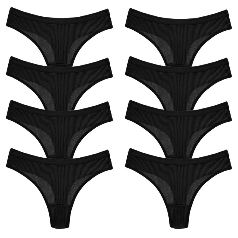 Low Rise Cotton Thong Panties Striped Women’s Soft Breathable Underwear 8 Pcs