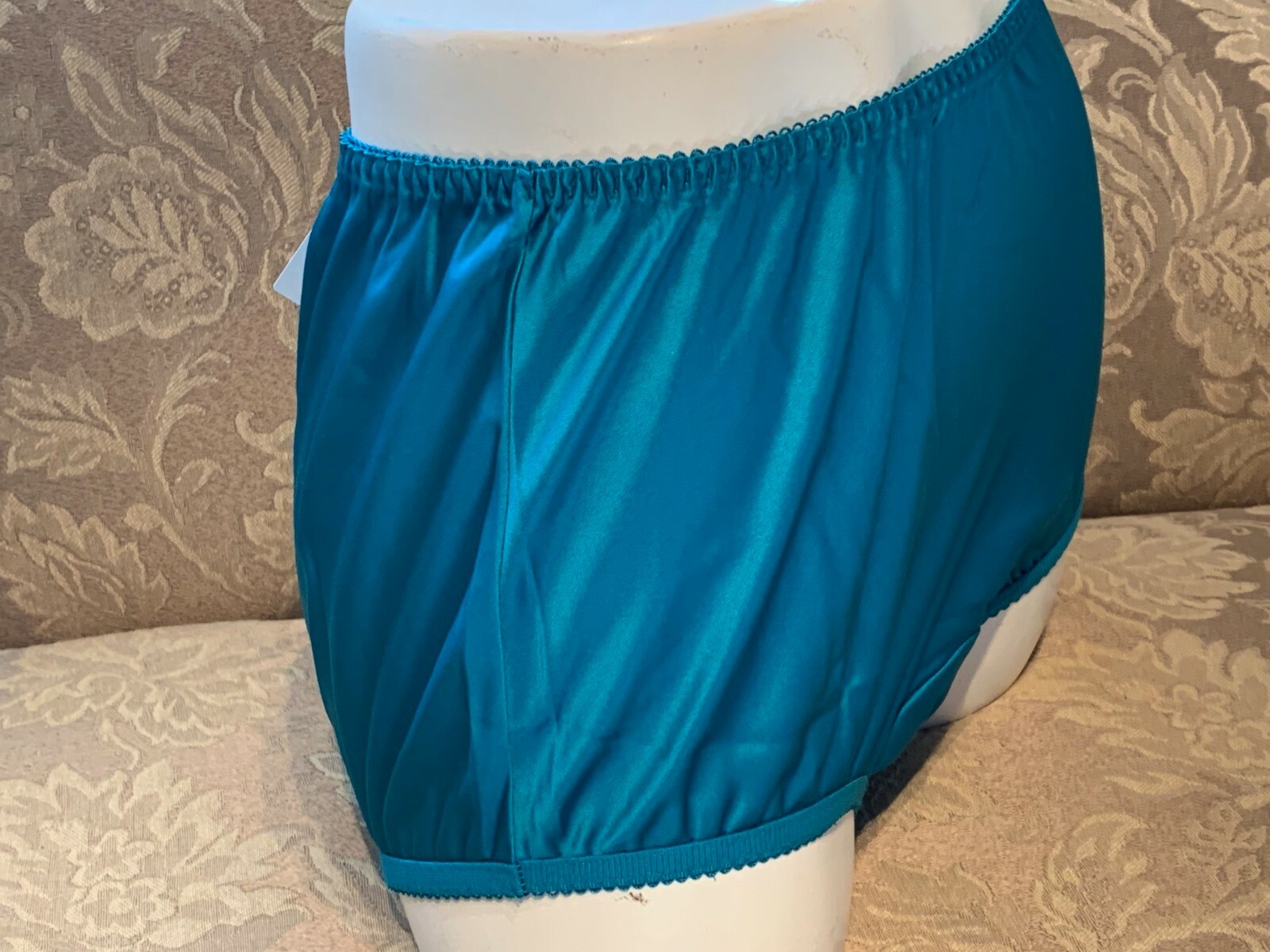 SECRETS IN LACE DARK TURQUOISE BLUE SATIN PIN-UP FULL BRIEF PANTIES SIZE SMALL