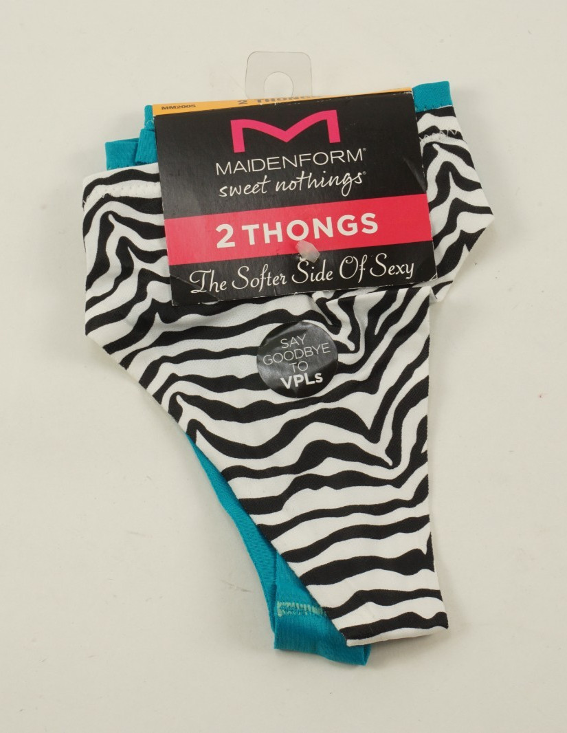 New Maidenform 2 Pack Thongs Small Zebra Striped Blue Lineless Nylon Underwear