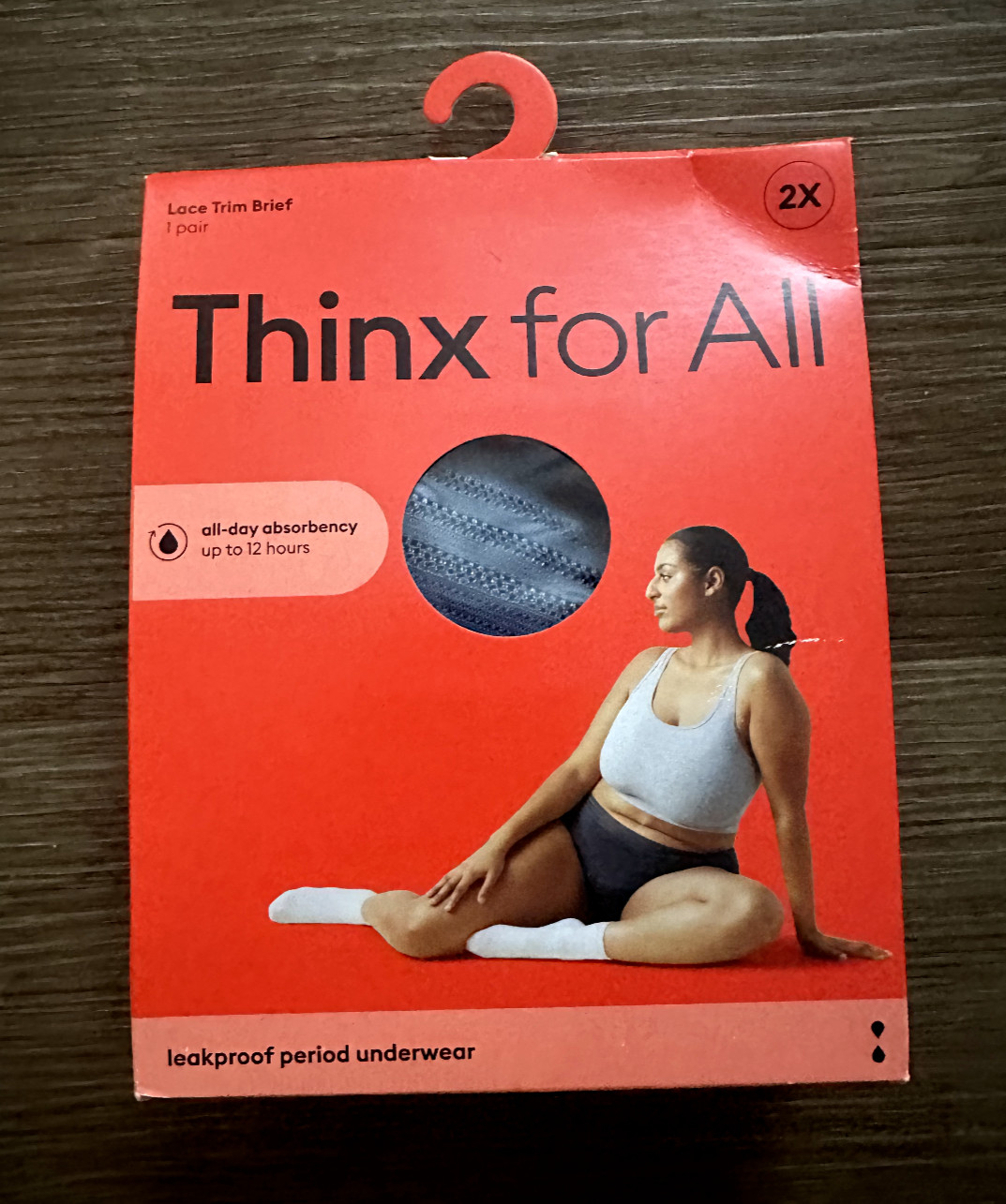 Thinx for All All Day Absorbency Leakproof Period Underwear Lace Trim Storm 2X