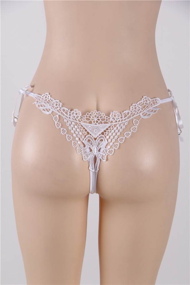WOW BABE White Wedding Embroidered Lace G String Knickers Panty Thong Size 10