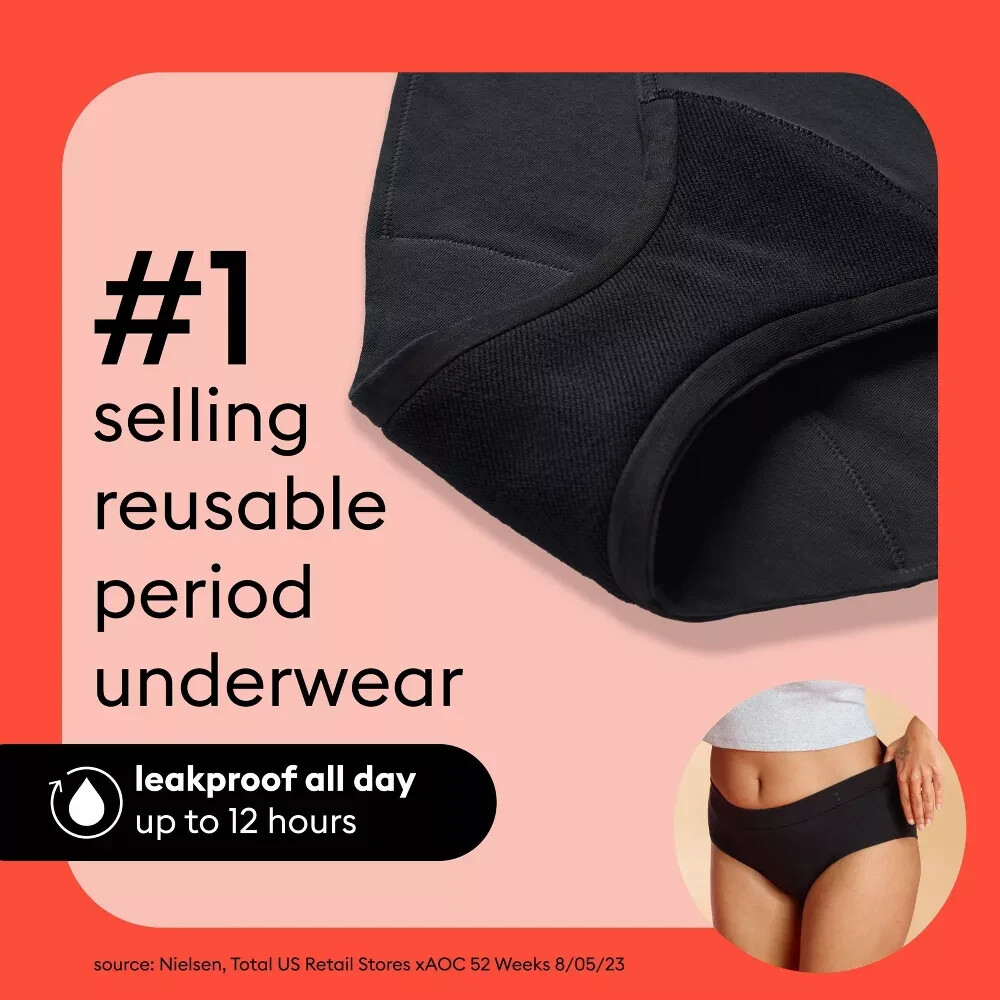 Thinx For All Leakproof Period Underwear Black All-Day Absorbency Brief Size M