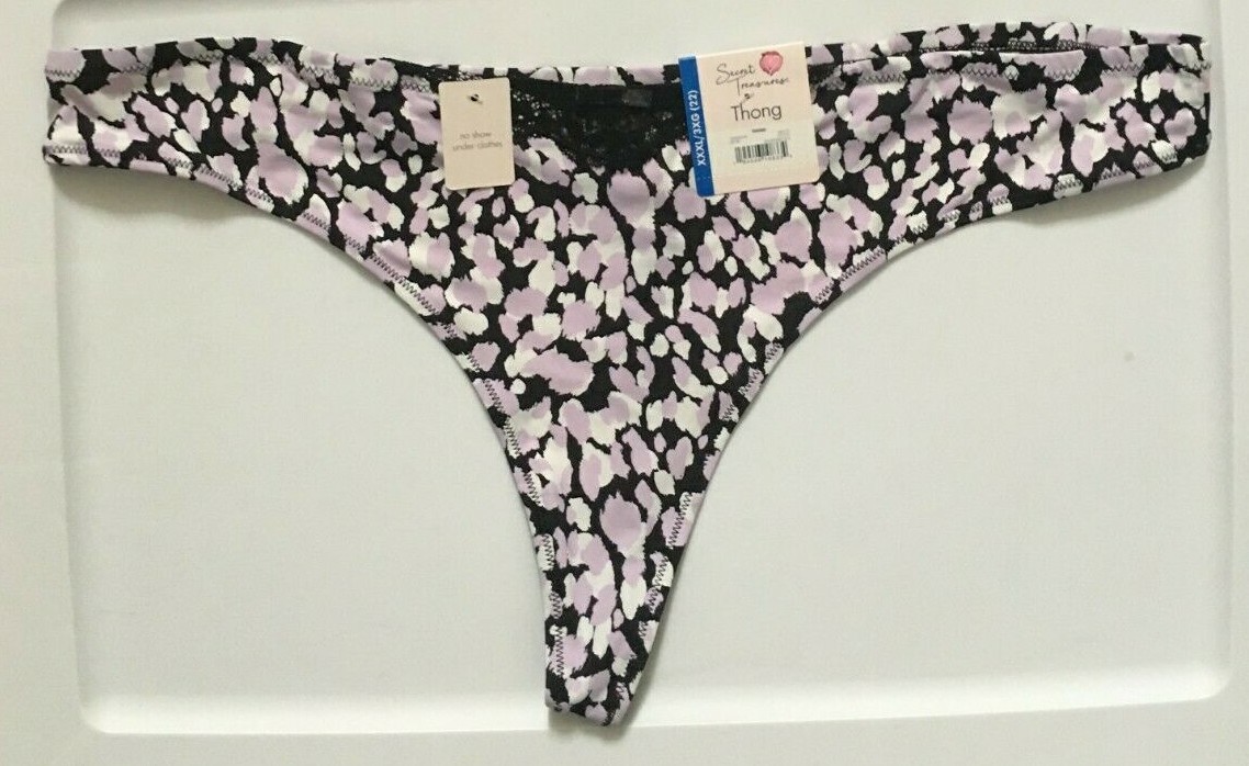 Animal Lilac Leopard Thong Panties Size 2X(20) No Show Under Clothes Lace Inset