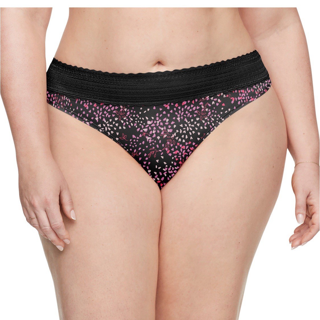 WARNERS No Pinching No Problems Black Petals Print Thong Panty Womens Sz 6 Med