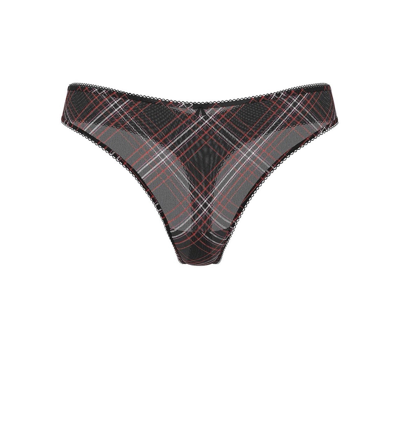 Victoria’s Secret Shimmer Mesh THONG Panty Sz M BLACK PLAID 7E63 NWT$14.50
