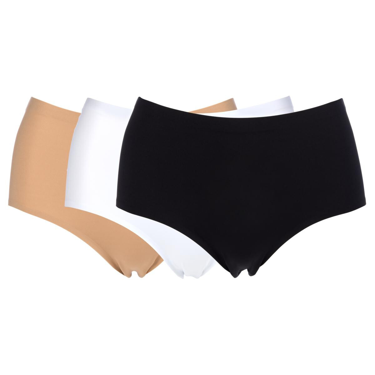 Rhonda Shear 3-pack Invisible Edge Mid-Rise Brief, Black/White/Beige, XL