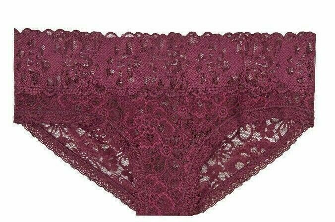 Victoria’s Secret Floral Lace Hiphugger Hipster Panties Kir Burgundy Maroon L
