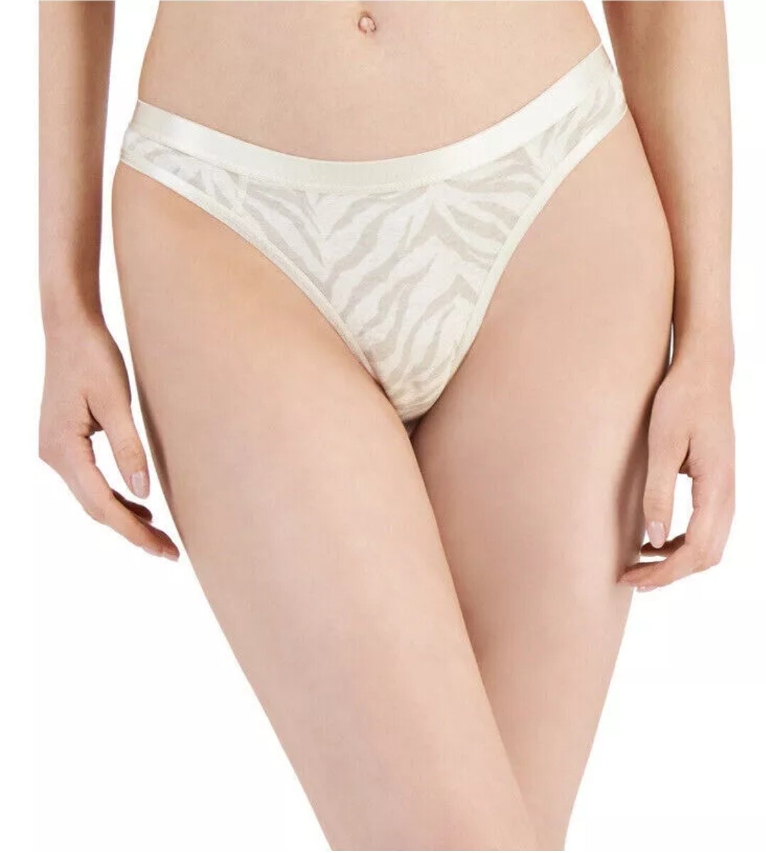 Jenni Cotton Print Satin Trim Thong Gray Orange Beige Tiger Large 3 Pack