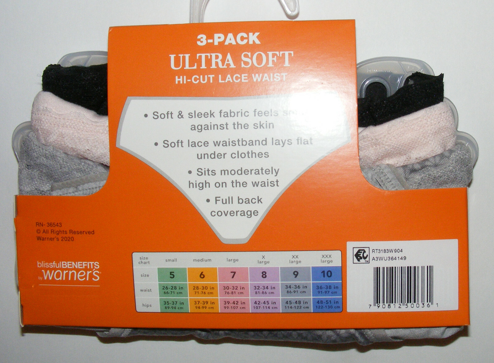 3 Pack Hi Cut Panties Size S Ultra Soft Sleek Lace Waistband Warner’s