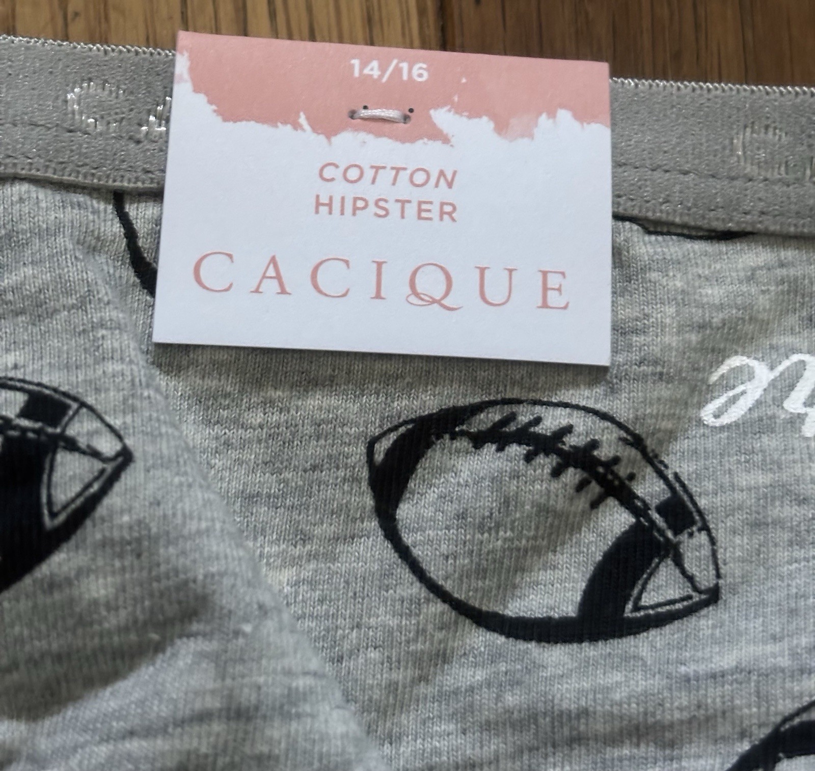 Plus Sz 14/16 Lane Bryant Cacique Hipster Cotton Panty Gray Football Fall Sports