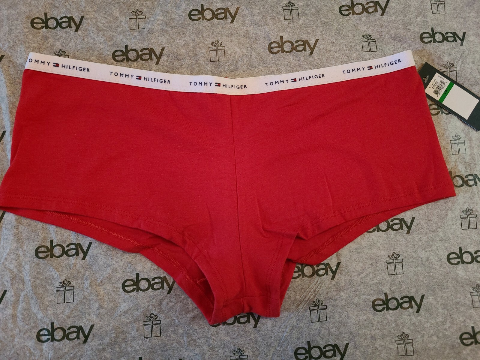 Large TOMMY HILFIGER Signature Logo Trendy Red Boyshort Panty ~ NWT