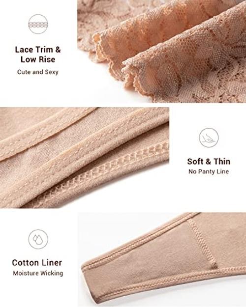 Lace Thongs for Women – 6 or 12 Pack Low Rise Thongs – Lace Large 6pk Neutrals