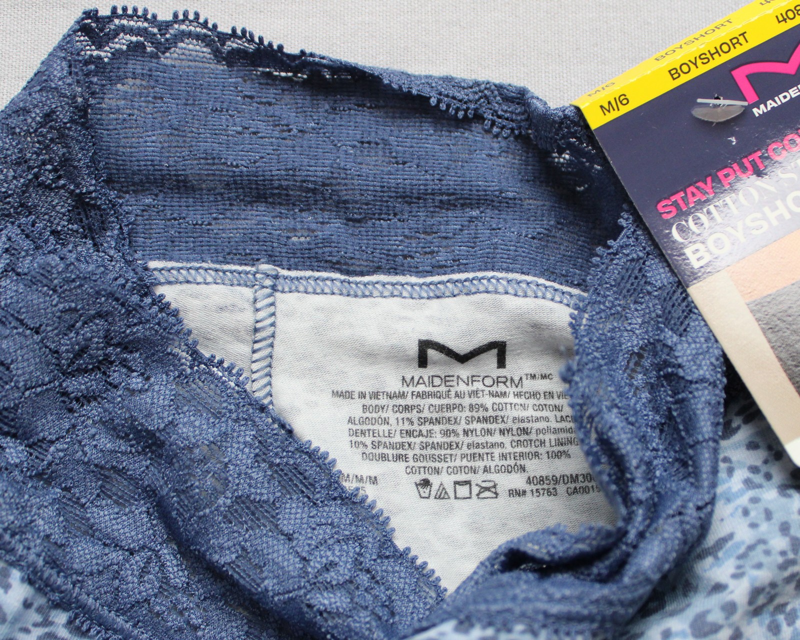 Maidenform Women’s Cotton Boyshort With Lace DH3 Dungaree Ombre Medium NWT