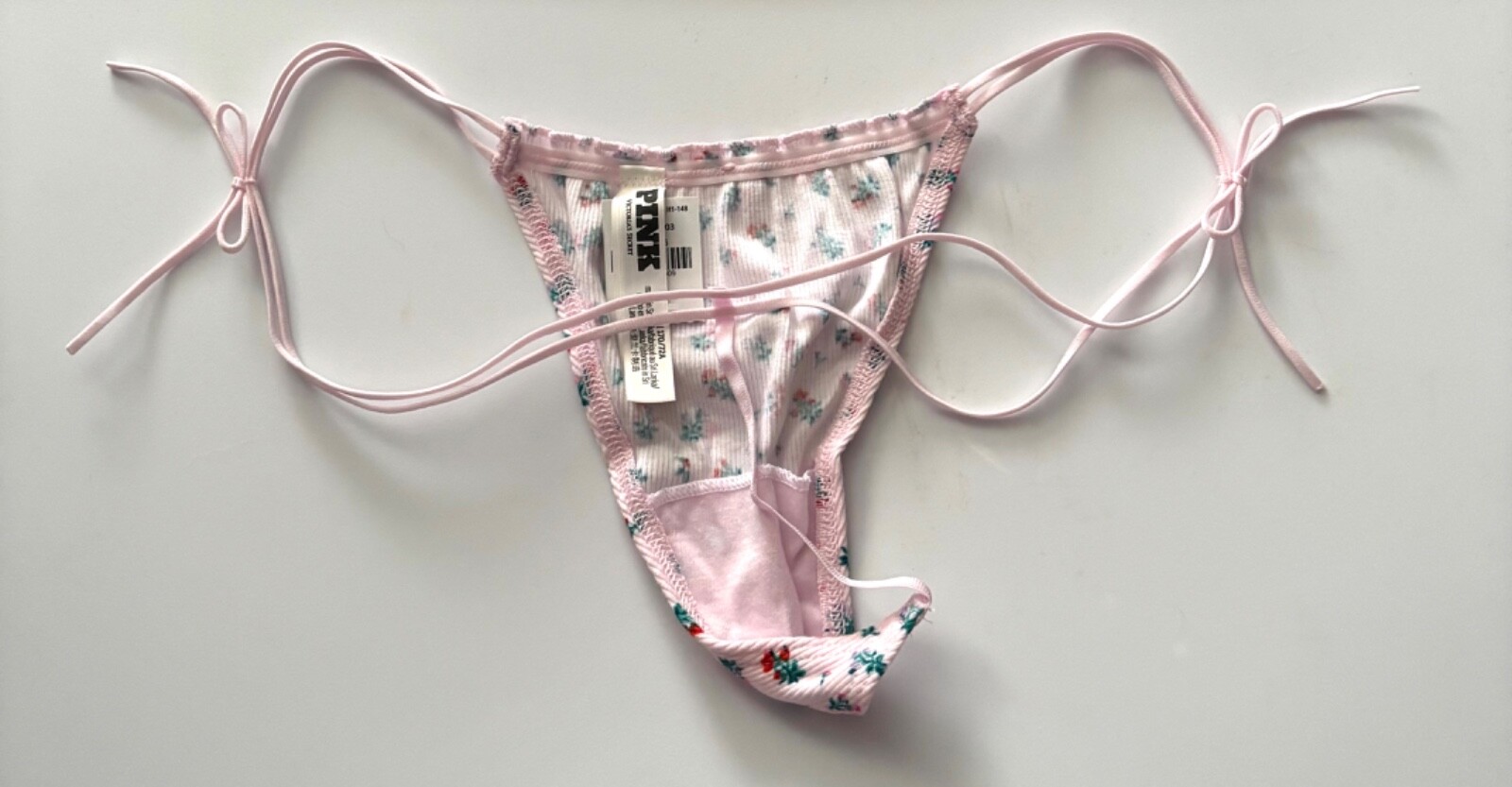 PINK Victoria’s Secret V String Panty Pink Floral Ribbed Strappy S M L XL 2XL