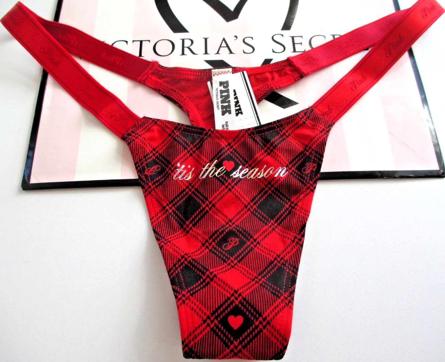 VICTORIA’S SECRET PINK Cotton High Leg Micro Thong Panty S M XL Red Plaid NWT VS