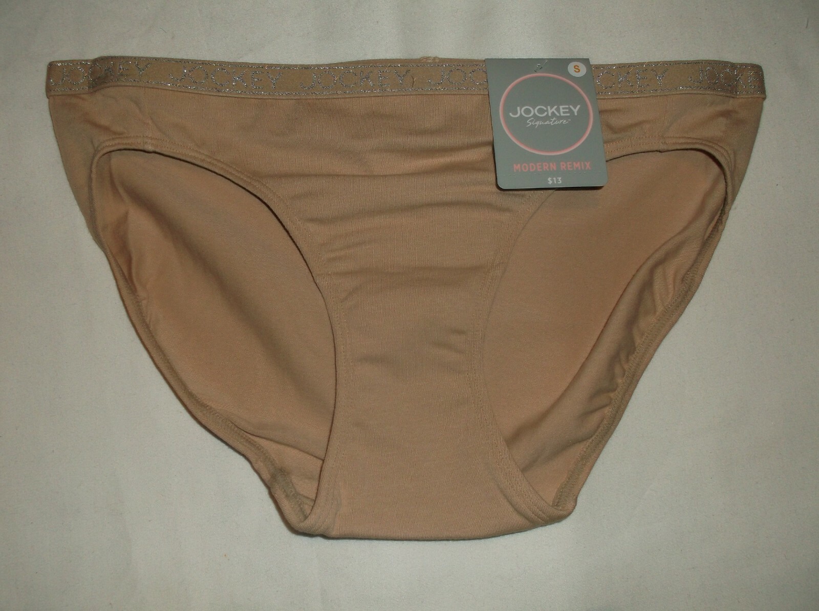 Jockey Modern Remix glitter logo waist bikini panties S M nude nwt $13 retail