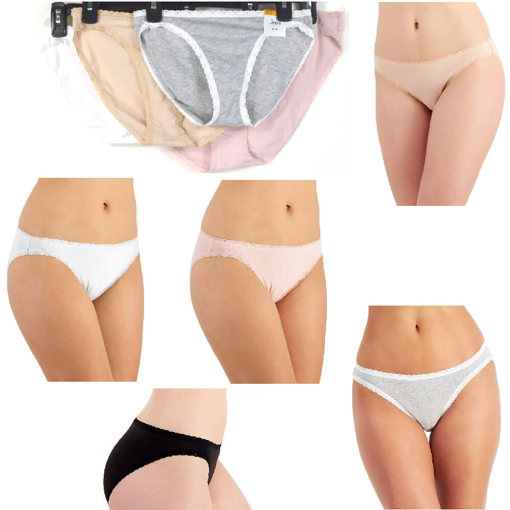 Jenni Cotton Blend Lace Trim Bikini Solid Choose Size & Color New Panty