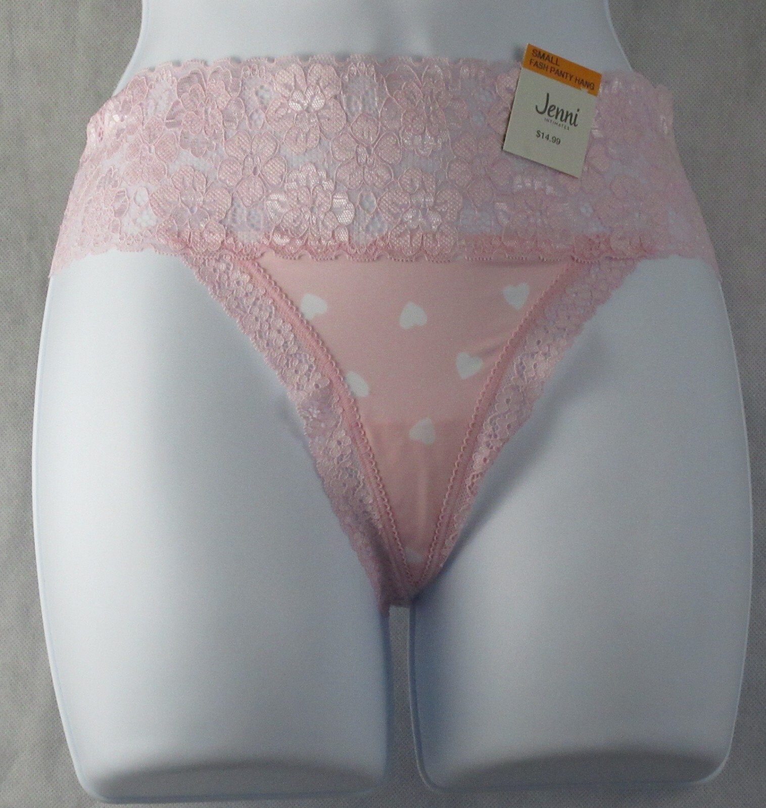 Jenni Intimates Women’s Lace-Trim Thong Panty Underwear, Tossed Hearts Pink