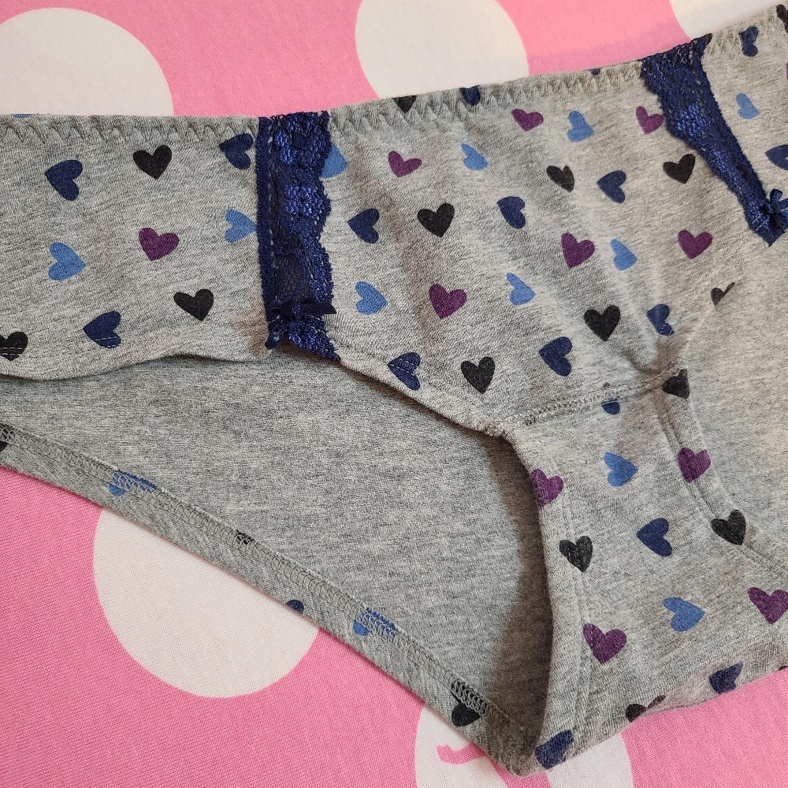 VTG VS PINK Graphic Cotton Lace Extra Low Rise Hipster Panty Size Sm Hearts