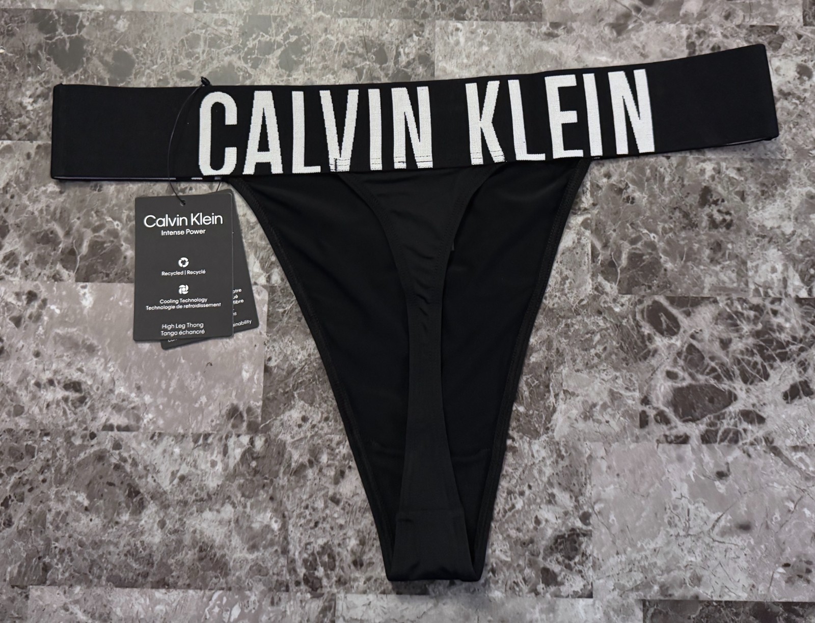 CALVIN KLEIN BLACK SMOOTH THICK BAND COOLING TECHNOLOGY HIGH LEG THONG PANTIES