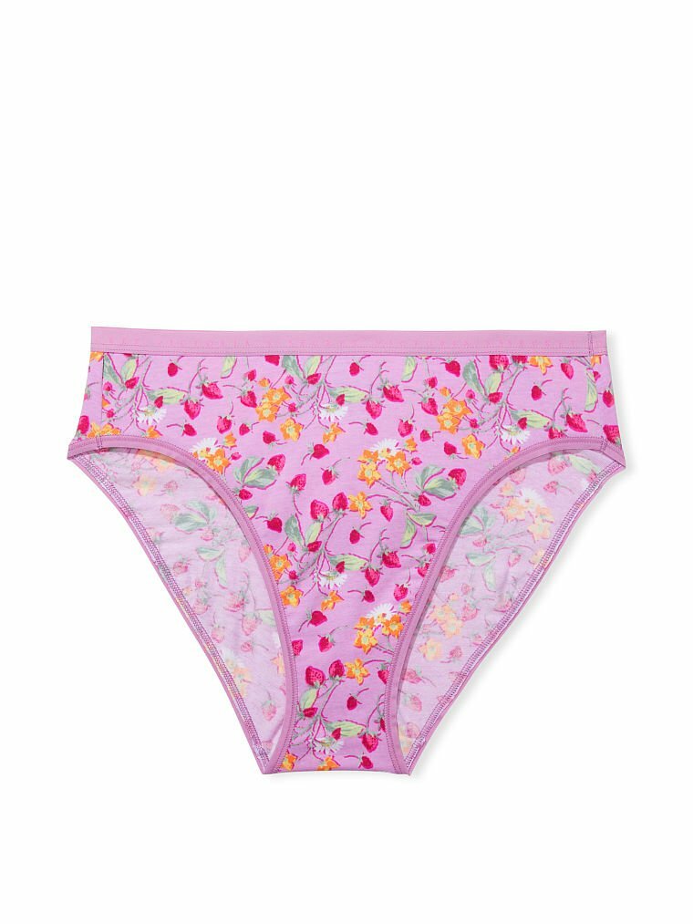 XL Purple Pink StrawBerry Cotton Victorias Secret High-Leg Waist Brief Pantie