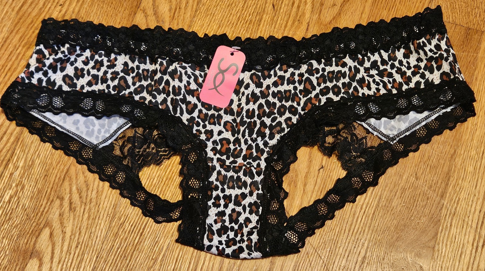 NWT Lacey Cheetah Print Open Back / Buttless Bikini Panties Lingerie Plus Sz XL