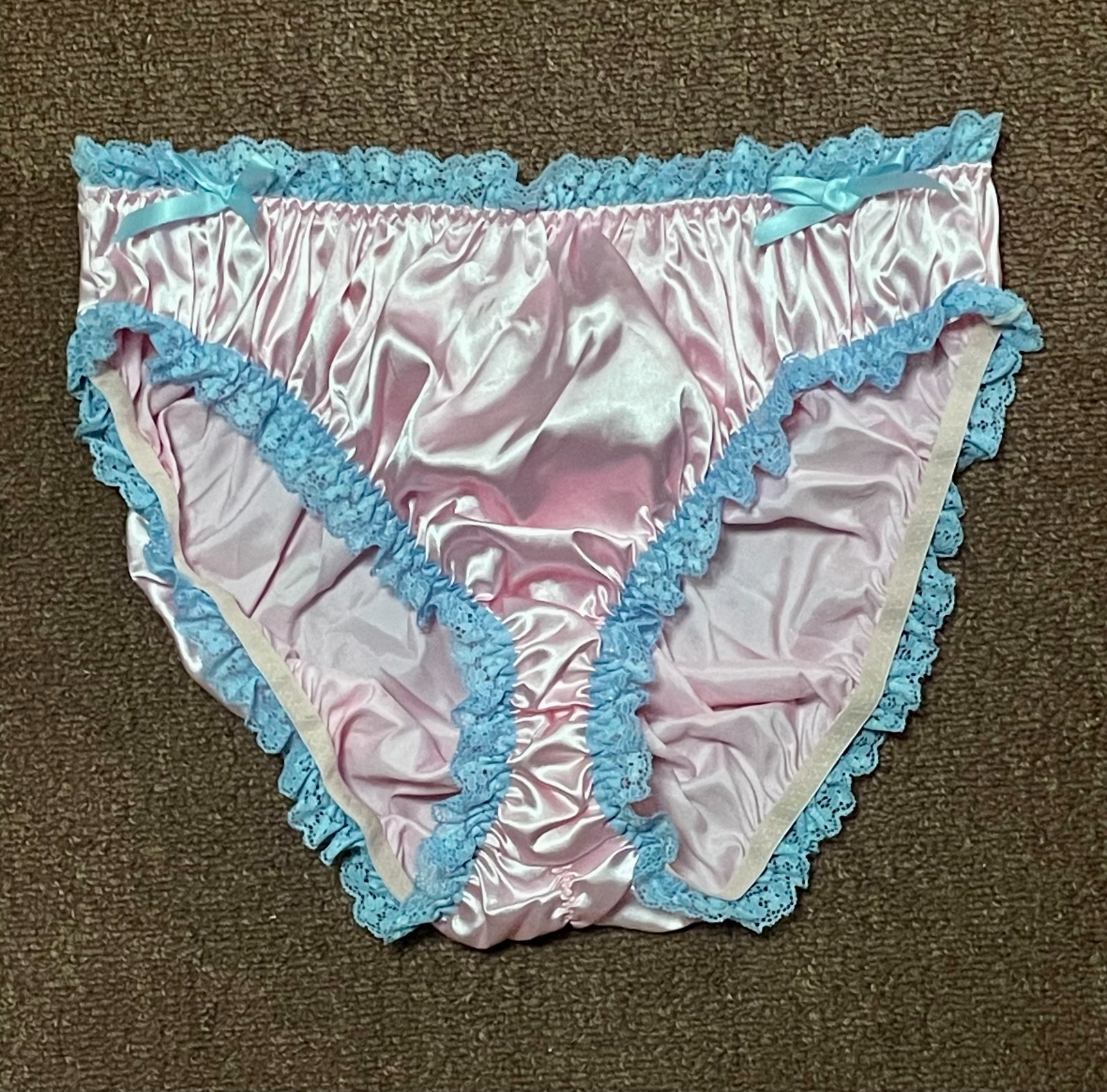 Lot of 3 PINK SATIN SISSY PANTIES Lace Ruffle Trim Hi Cut Brief Size XL