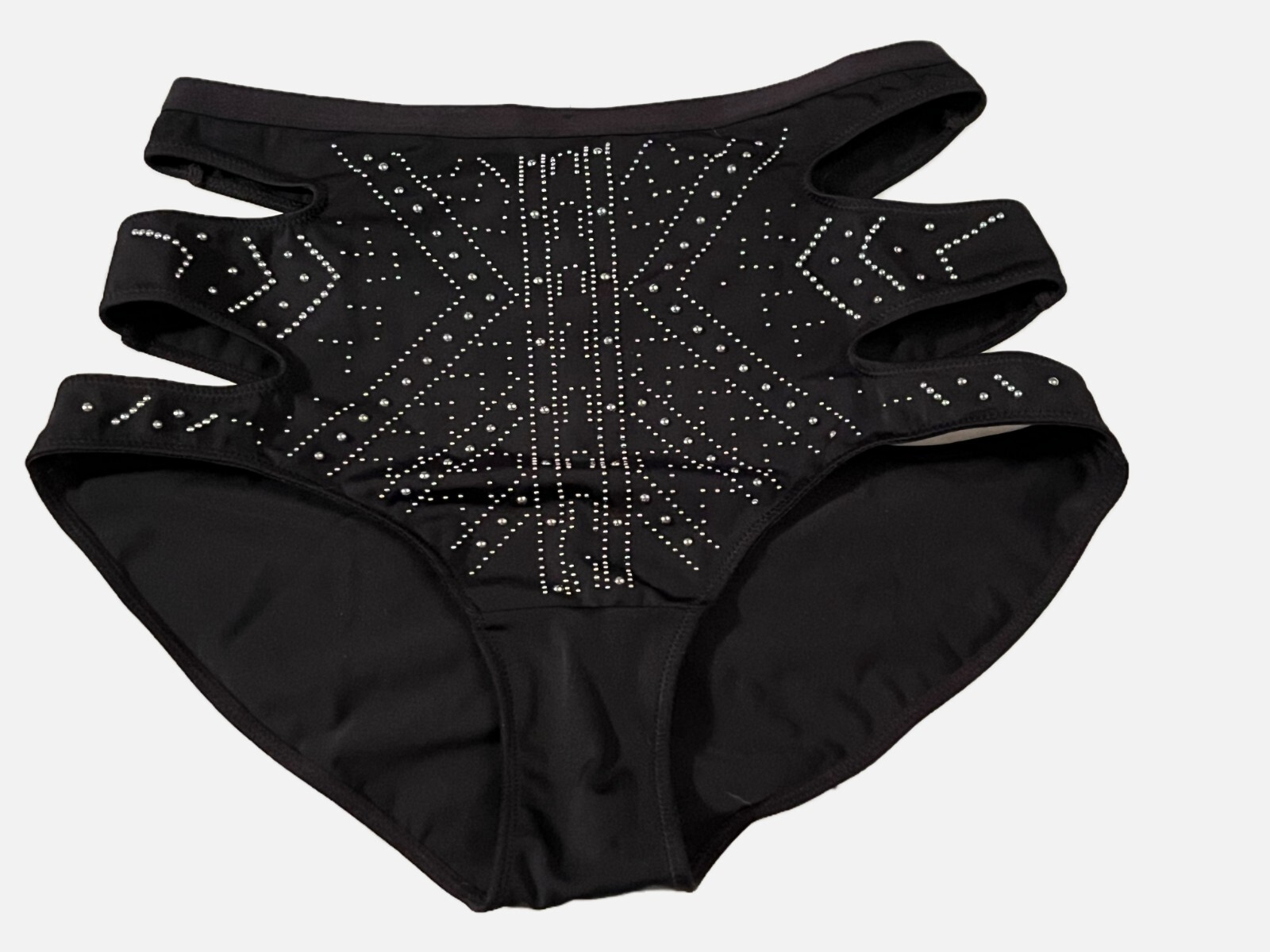 Brief High Rise Panties Black Medium Embellished Cut Out Hips
