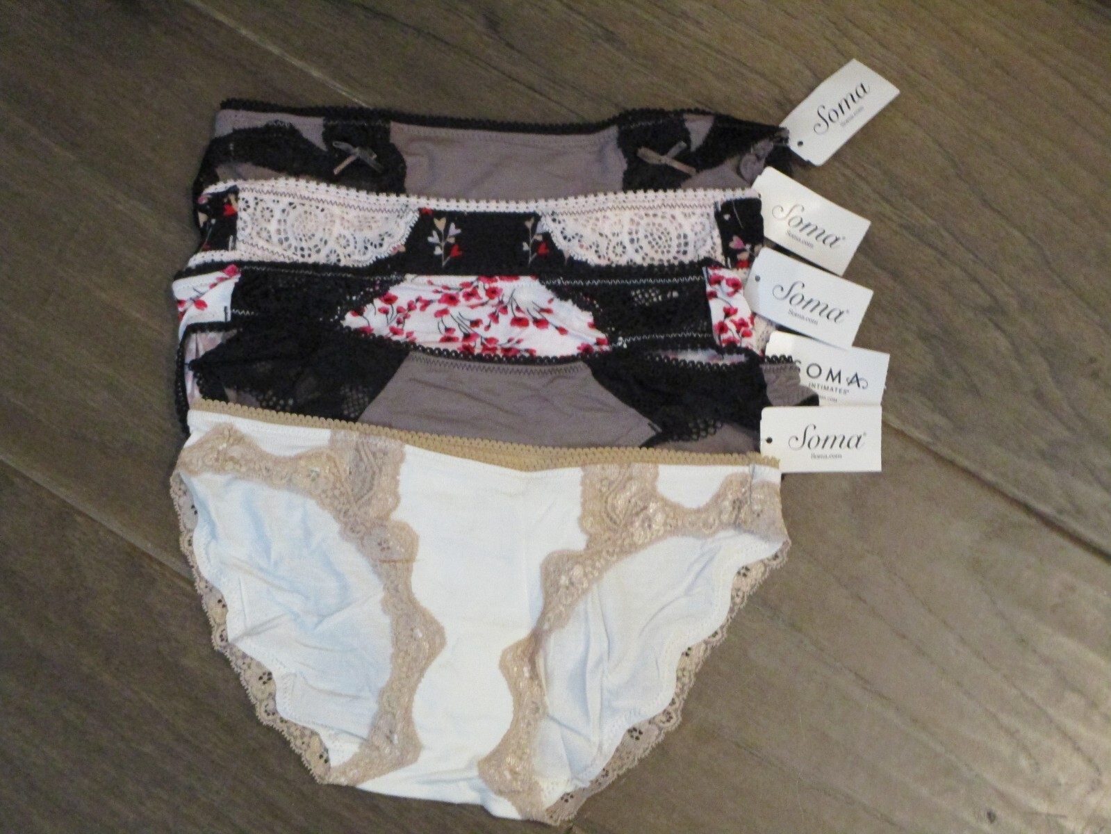 5-PACK SOMA EMBRACEABLE SIGNATURE LACE/ GEO BIKINI PANTIES MIXED COLORS SIZE XS