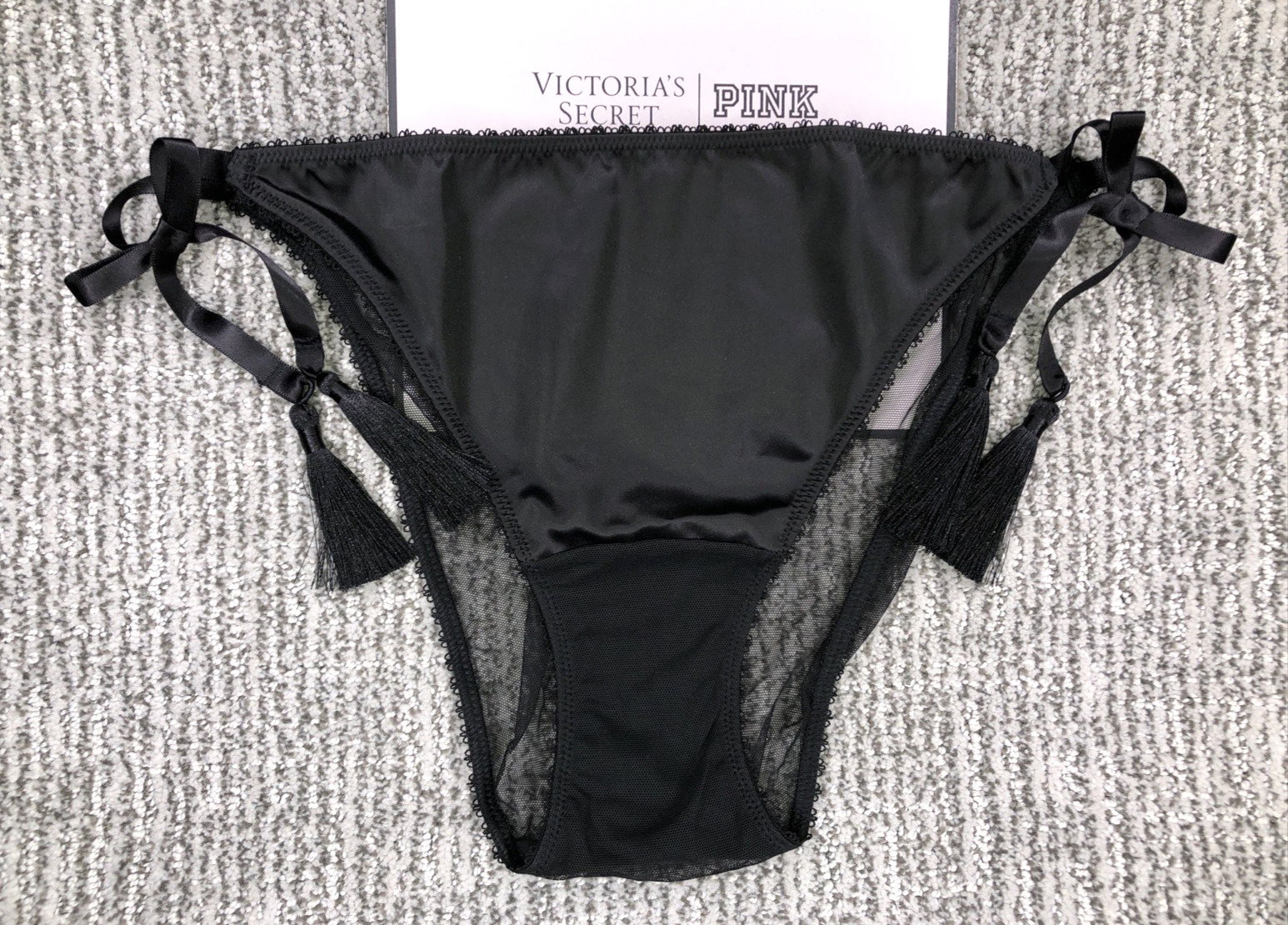 Victoria’s Secret Very Sexy NWT XXL Black Satin Tassel Side Tie Bikini Panty