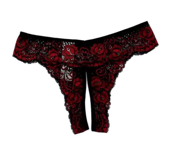 Women’s Multi-Color Sheer Lace Embroidered Crotchless Panty Lingerie L