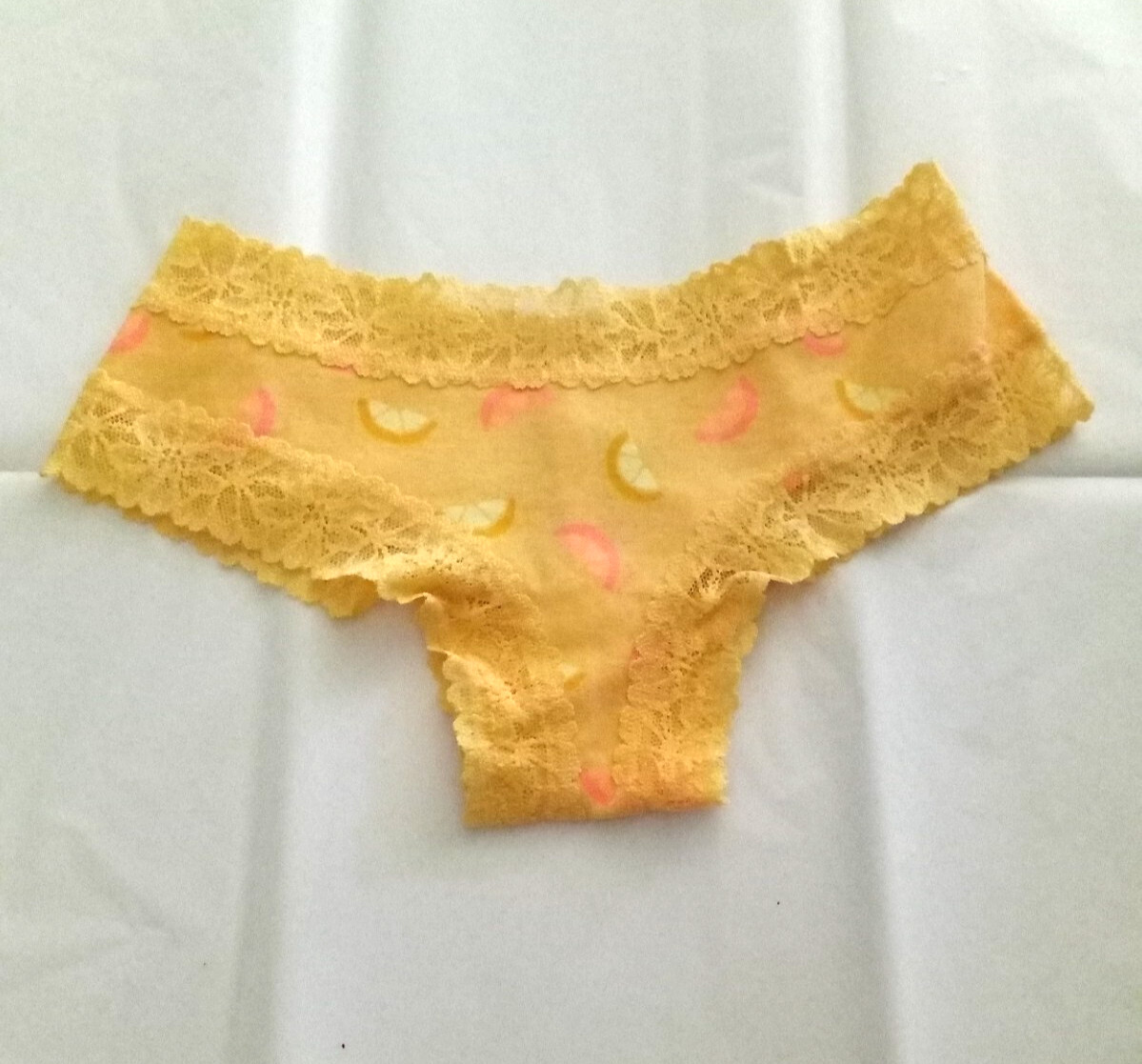 Victoria’s Secret PINK Lace-trim Cheeky Panty Orange Lemon Citrus NWT S