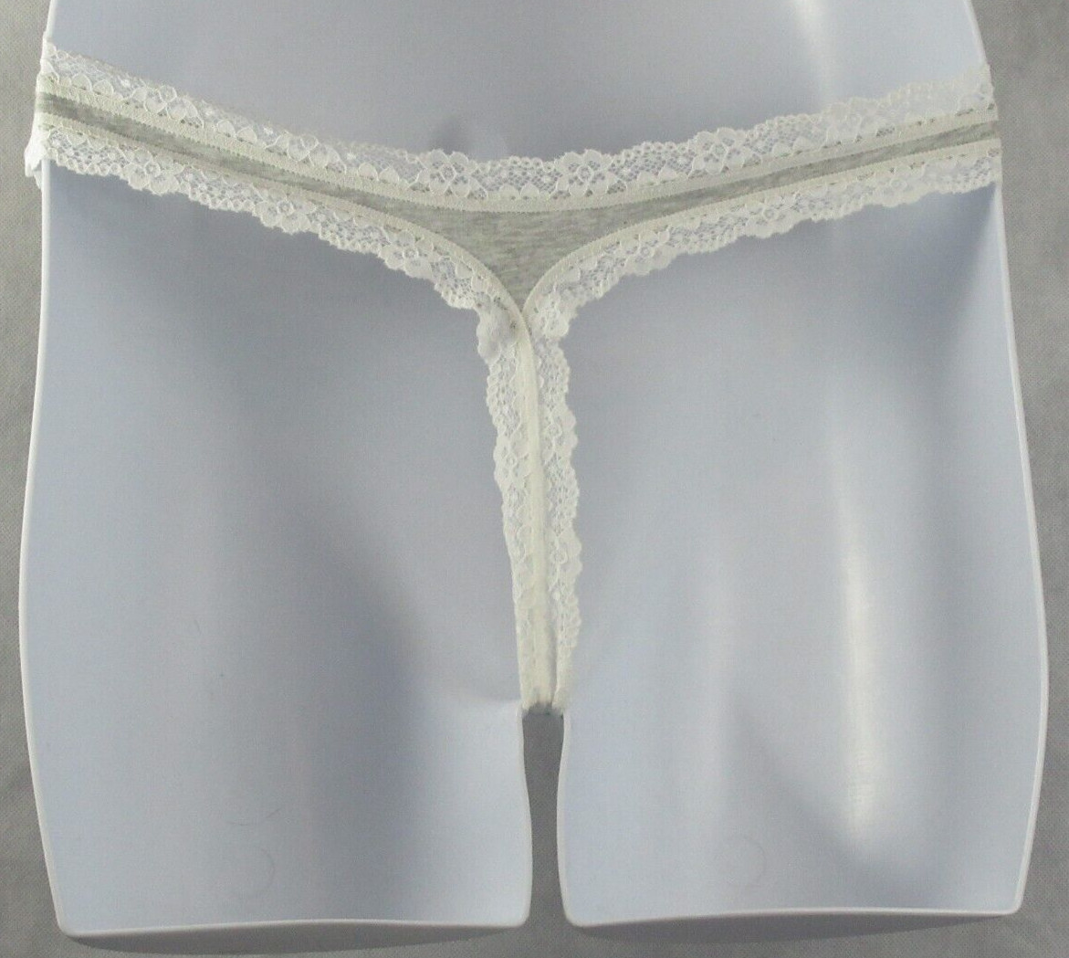Jenni Women’s Cotton Blend Lace-Trim Thong Panty Underwear, Heather Gray, 3XL