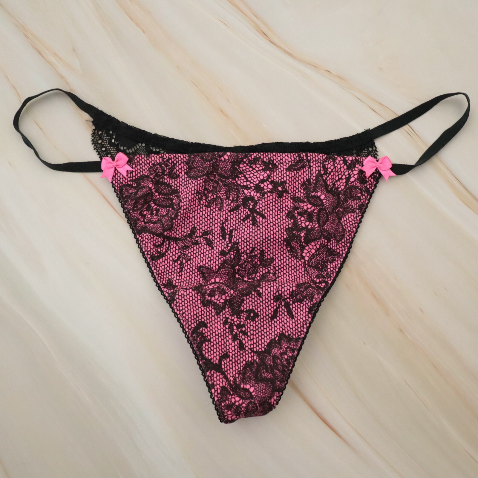 NEW Victoria’s Secret VTG PINK Bows Cotton Lace V-String Thong Panty LARGE