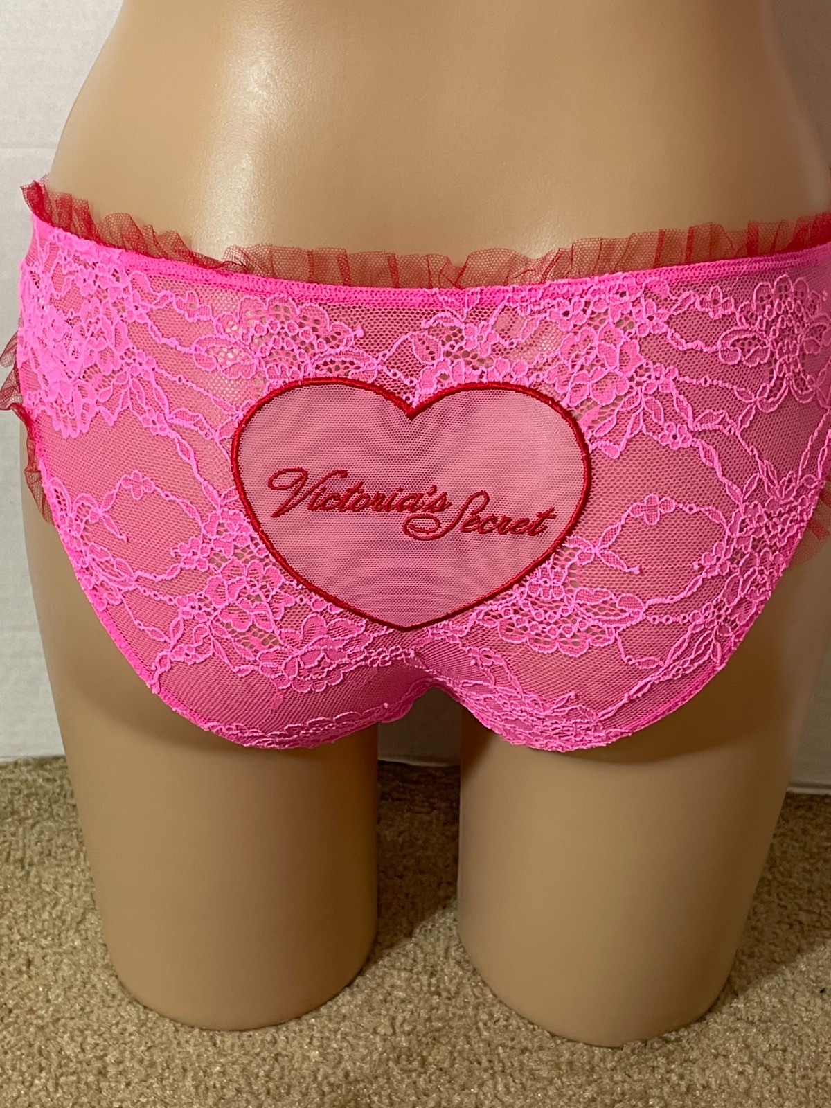2020 VICTORIA’S SECRET Dream Angels Sheer Mesh LOGO HEART PANTY Lace Red Pink M